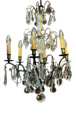 Early 20th Century Six-Light Chandelier in Bronze and Cut Crystal