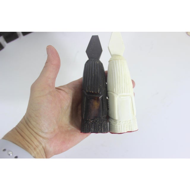 Brown Full Set Vintage Carved Camel Bone Chess Pieces Egyptian For Sale - Image 8 of 17