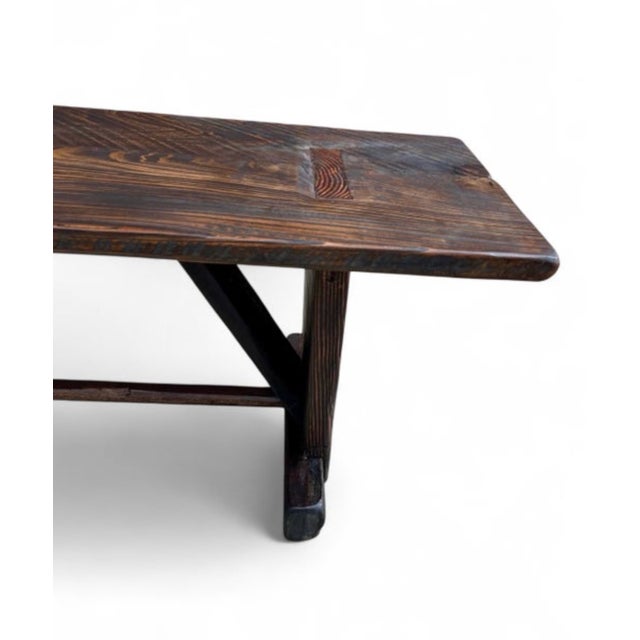 Rustic European Farmhouse Espresso Trestle Bench 84" For Sale In Columbia, SC - Image 6 of 9