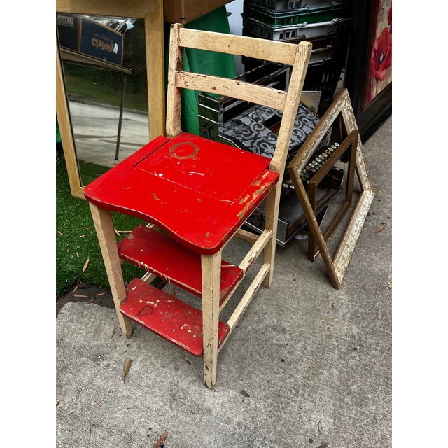 Rustic European Red Wooden Vintage Step Stool Convertible Chair For Sale - Image 3 of 10