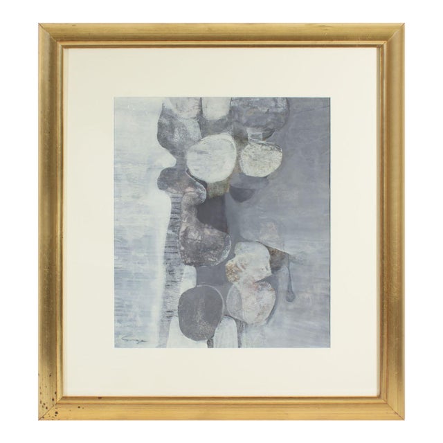 1960s “Grey Forms” Abstract Gouache Painting by Walter Sorge For Sale
