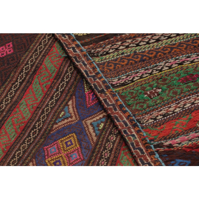 Textile Vintage Persian Soumak Kilim, Vibrant Diamonds on Rich Brown Tones - Rug & Kilim For Sale - Image 7 of 7