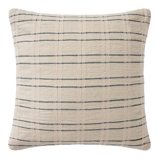 Amber Lewis x Loloi Belmont Cream / Blue 22" x 22" Cover with Poly Pillow For Sale