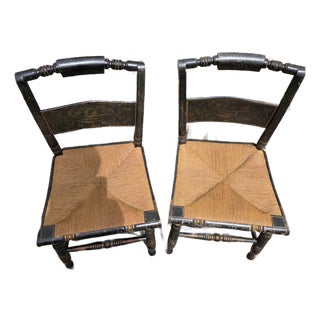 Pair of Antique Ladder Back Child Kid Woven Chairs For Sale