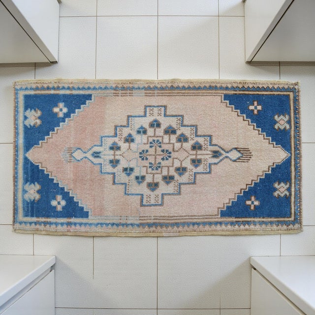Shabby Chic Hand Knotted Door Mat, Entryway Rug, Bath Mat, Kitchen Decor, Small Rug, Turkish Rug - 1′11″ × 3′7″ For Sale - Image 3 of 13