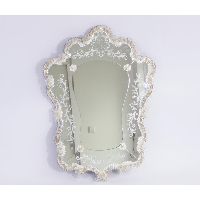 Vintage Venetian Scalloped Murano Glass Mirror with Etched Floral Details, 1950s For Sale - Image 13 of 13