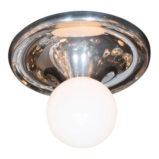 Mid-Century White Globe "Drop" Flush Mount with Chrome Frame For Sale