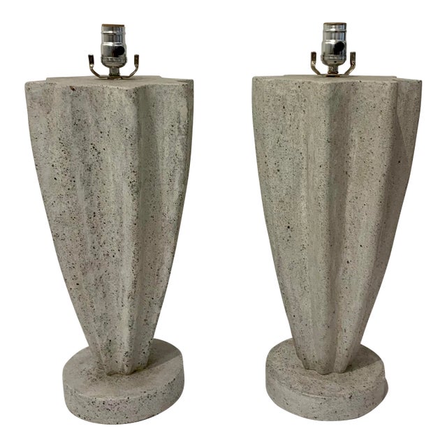 Currey & Co. Organic Modern Fluted Concrete Table Lamps Pair Prototypes For Sale