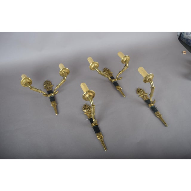 Ornate Brass Torch Wall Sconces, 1950s, Set of 4 For Sale - Image 9 of 18
