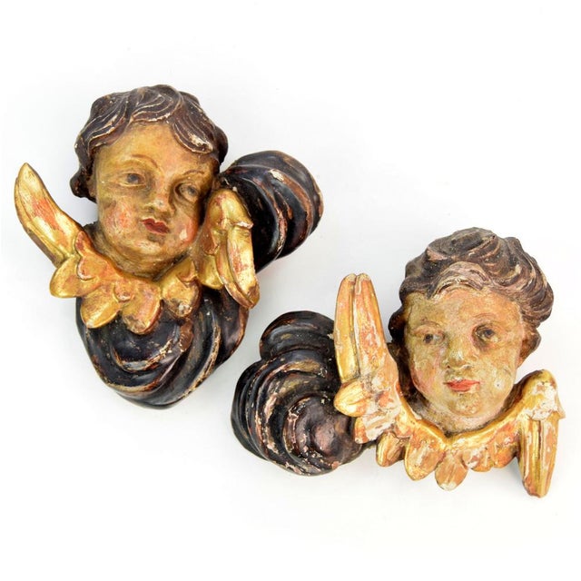 Baroque Carved Wooden Angels with Original Polychromy, 18th Century, Set of 2 For Sale - Image 11 of 11