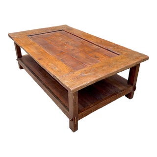 Vintage Boho Primitive Wood Coffee Table For Sale