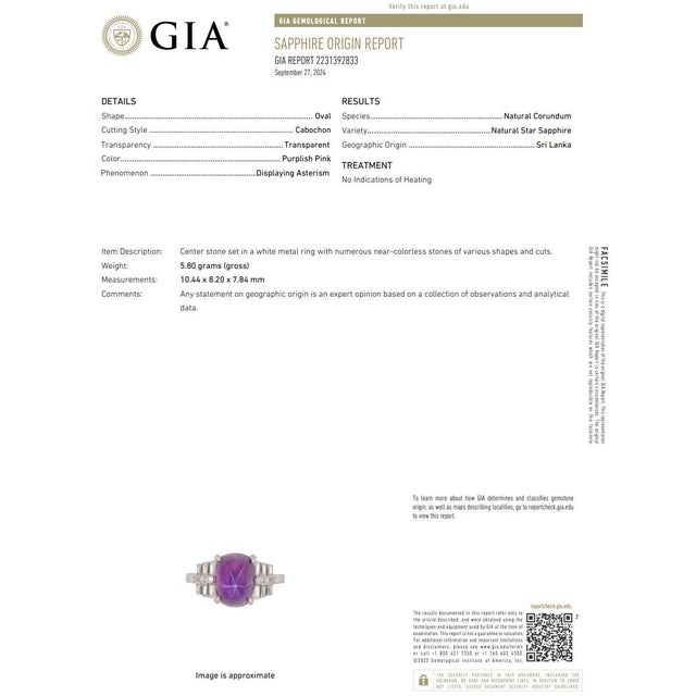 Vintage No Heat 7 Carat Purplish Pink Star Sapphire Platinum Art Deco Ring, Size 6.25 For Sale - Image 11 of 11