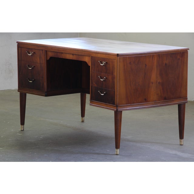 Mid-Century Modern Art Deco Mahogany Writing Desk, 1950s For Sale - Image 13 of 18