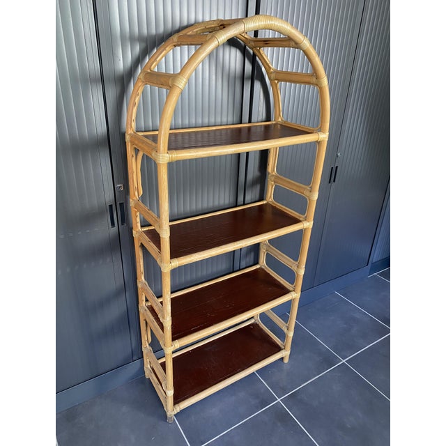 1970s Vintage Leather and Rattan Bookcase, 1970s For Sale - Image 5 of 18