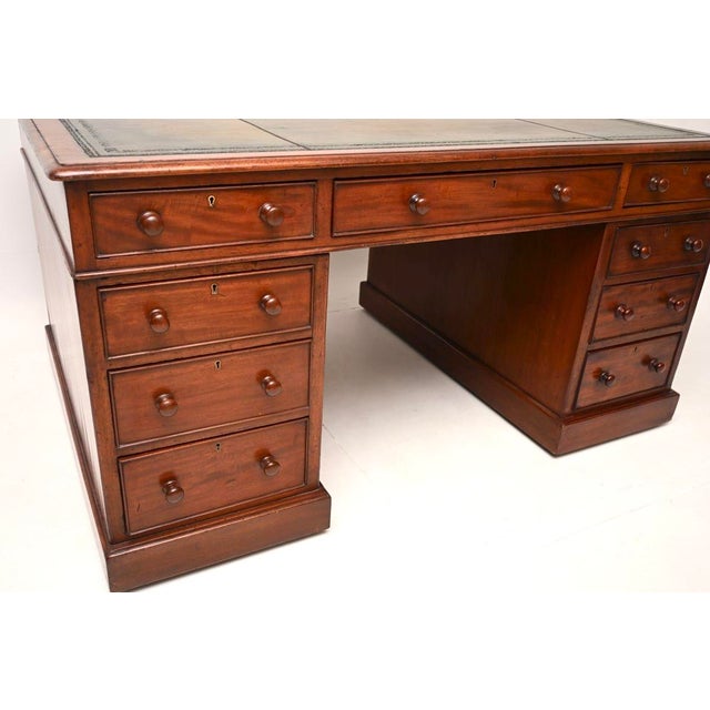 Brown Antique Victorian Leather Top Partners Desk, 1860 For Sale - Image 8 of 11