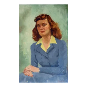 Vintage 1943 Portrait Red Haired Woman in Blue Suit Painting
