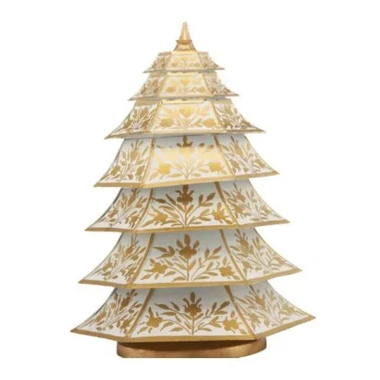 Chinoiserie Tole Ivory/Gold Chinoiserie Christmas Tree, 8" For Sale - Image 3 of 3