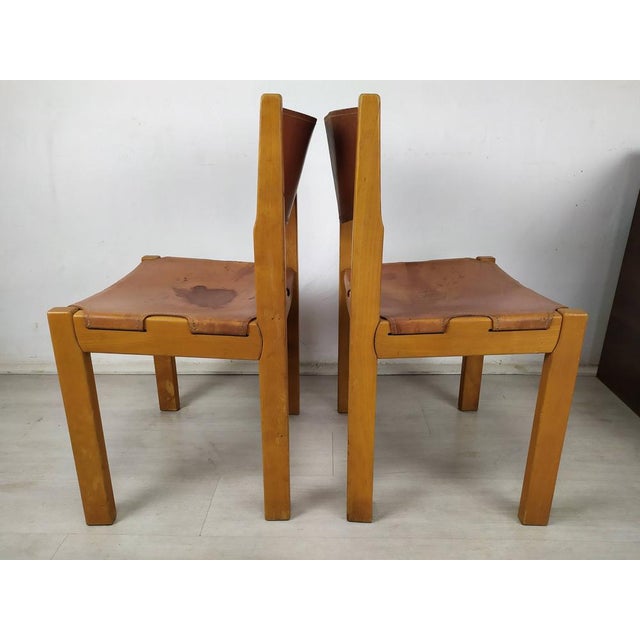 Wood Set of Leather Dining Chairs For Sale - Image 7 of 18