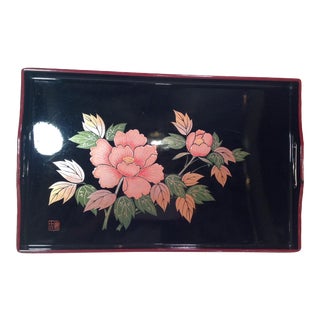 Mid-Century Modern Japanese Lacquer Tray With Floral Design For Sale