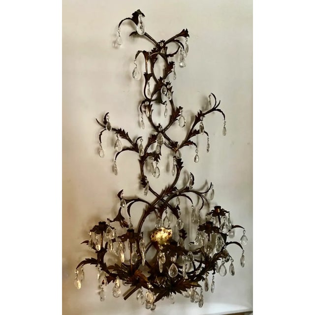 Early 20th Century Italian Metal Wall Sconce With Crystals For Sale - Image 10 of 10