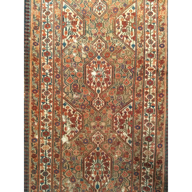 Antique Persian Serab Camel Hair Runner Rug, Hand-Knotted Wool, Geometric Pattern, Red & Green, 3x19 For Sale - Image 12 of 18
