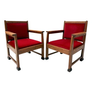 Art Deco Lounge Chairs in Oak and Velvet by Architect Schubad, 1920s, Set of 2 For Sale