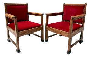 Art Deco Lounge Chairs in Oak and Velvet by Architect Schubad, 1920s, Set of 2