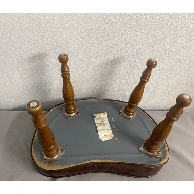 Wood 1960s Vintage Mid-Century Modern Kidney Footstool Dark Brown Pleather Wood Legs For Sale - Image 7 of 12