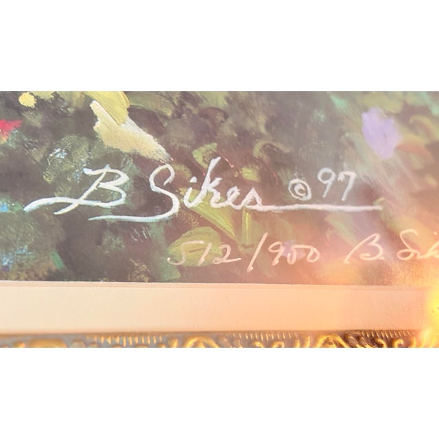 1990s Vintage Signed & Numbered Landscape Print by B. Sikes (1997) in Large Ornate Carved Frame – 47” X 41” For Sale - Image 5 of 10