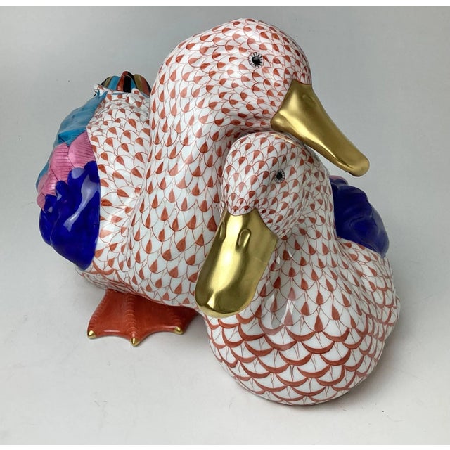 Pair of Herend Porcelain Hand Painted large size ducks. This is the large size. 15" wide by 7 1/2" tall. Good age...