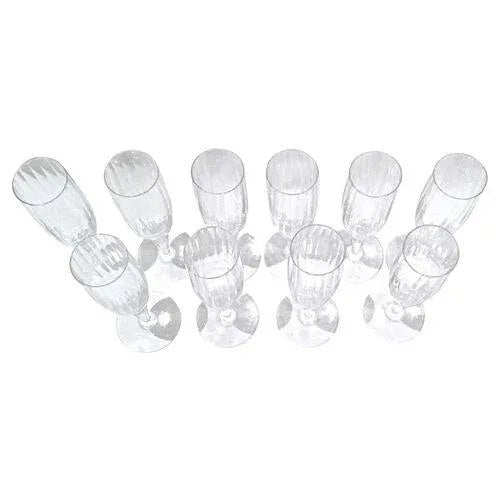 French Vintage Set 10 Baccarat Crystal Champagne Flutes For Sale - Image 3 of 9