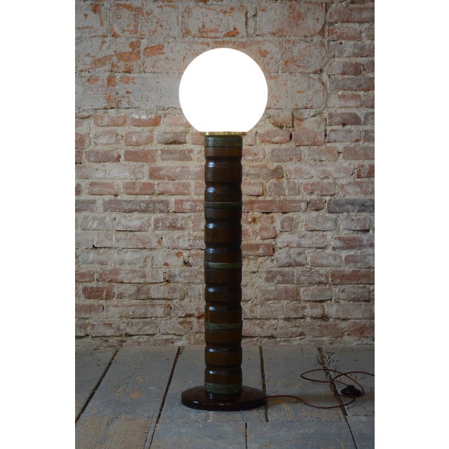 Art Deco Floor Lamp in Walnut, Brass and Milk Opaline Glass, Czech, 1930s For Sale - Image 11 of 12