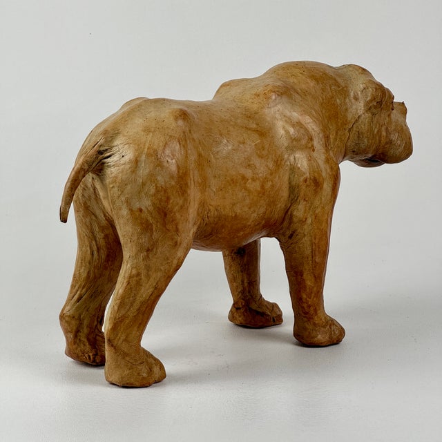 French 1970s Vintage Handmade Tan Leather French Bulldog Sculpture Figurine For Sale - Image 3 of 11