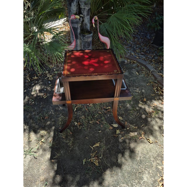 Traditional Vintage Mid-Century Regency Mahogany Leather-Top Two-Tier Side Table For Sale - Image 3 of 12