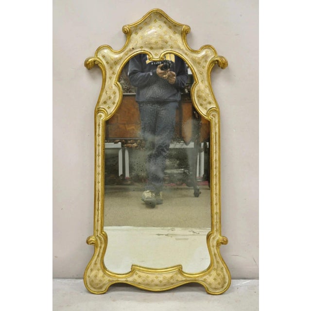 Vintage Italian Florentine Carved Sculpted Giltwood Cream and Gold Wall Mirror. Item features intentional distressed/hazy...