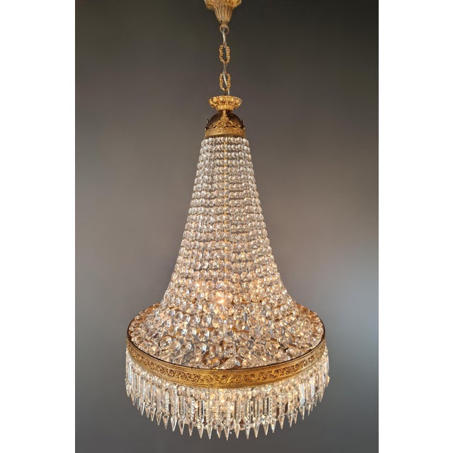 Antique Baroque Chandelier Crystal Empire Brass Bohemian Lustre Ceiling For Sale - Image 16 of 17
