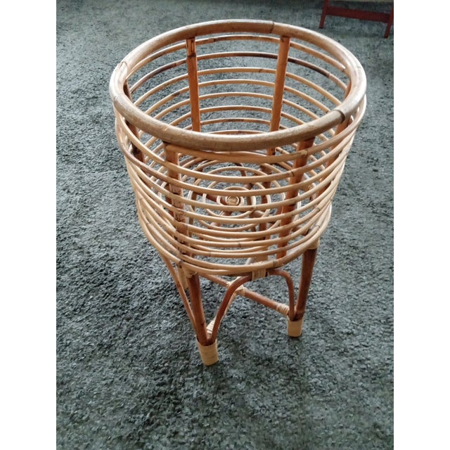 1970s Handmade Bent Bamboo Rattan Planter Stand For Sale - Image 4 of 6