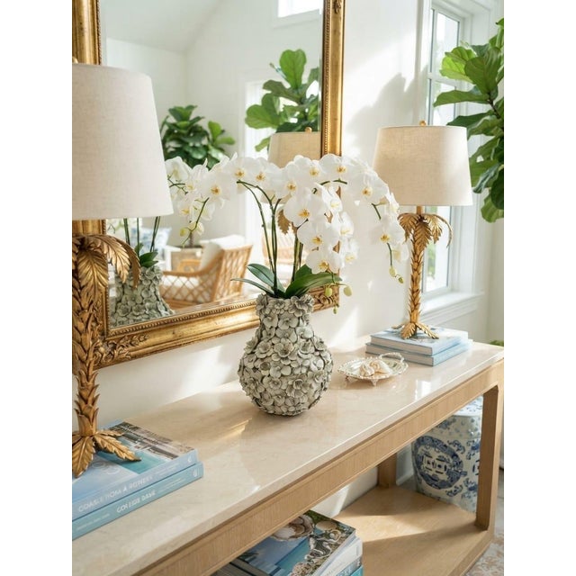 Celadon Vintage Italian Hand-Crafted Encrusted Floral Ceramic Vase For Sale - Image 8 of 12