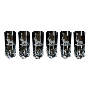 Czech Hand Engraved Lead Crystal Elephant Tumblers – Set of 6, Vintage Crystal Glassware