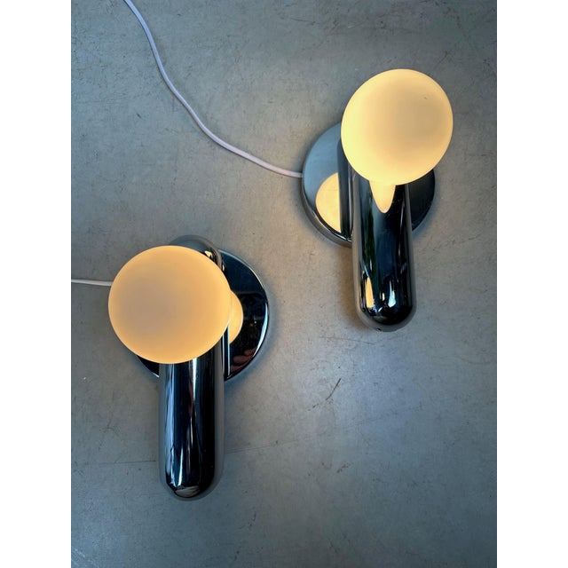 Vintage Wall Lamps in Chrome and Opaline, 1960s, Set of 2 For Sale - Image 4 of 9