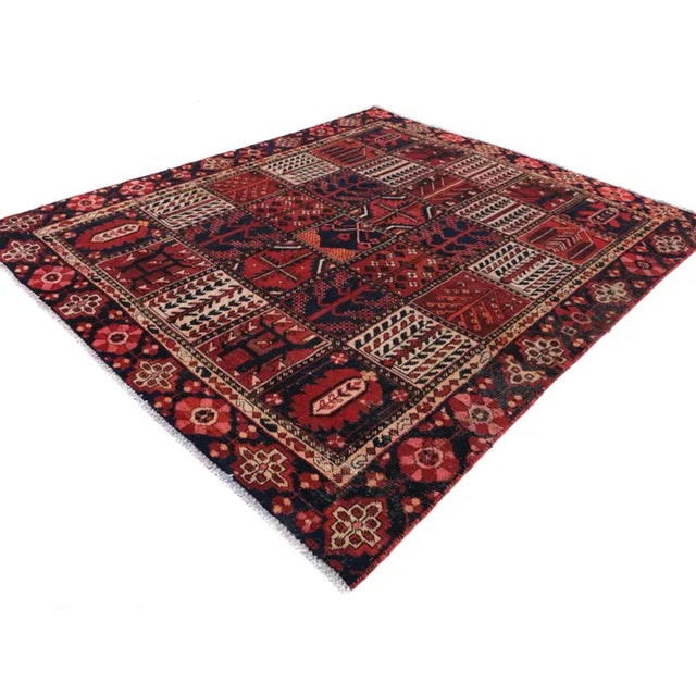 Textile Vintage Persian Bakhtiari Kheshti Garden Panel Rug, 6’7” X 7’8 For Sale - Image 7 of 9