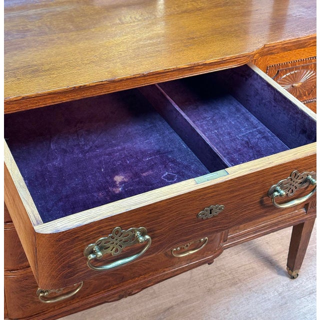 Antique Edwardian Quartersawn Oak Mirrored Sideboard Buffer Server For Sale - Image 13 of 18