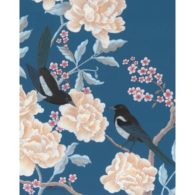 Chinoiserie "Chinoiserie Chic" Blue Peonies Birds Art Print by Allison Cosmos For Sale - Image 3 of 4