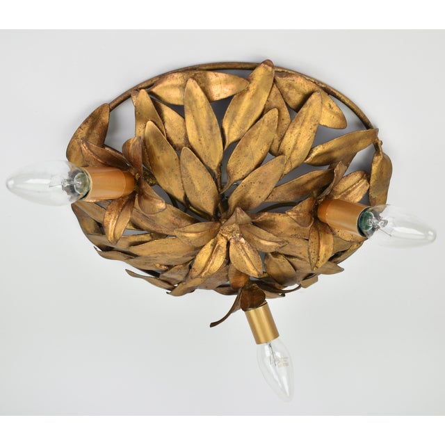 1960s Mid Century Italian Flush Mount Gilt Iron For Sale - Image 5 of 11