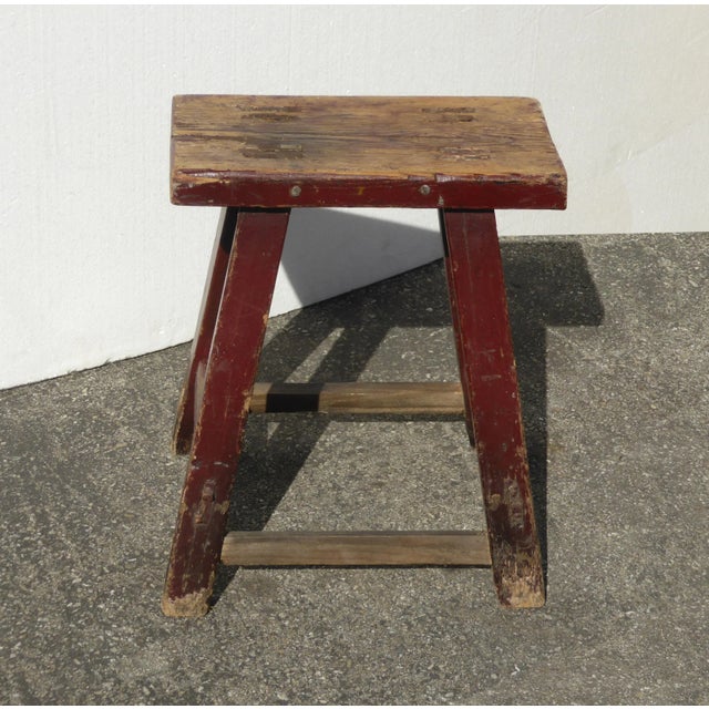 Vintage French Country Farmhouse Rustic Red Stool Unique Stool in Good Rustic Vintage Condition. It is very old with lots...