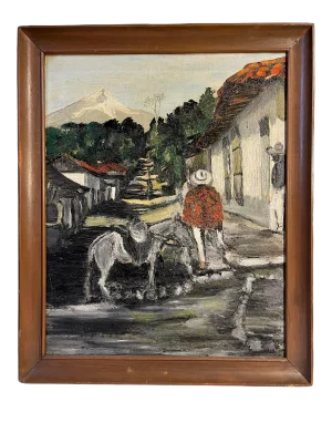 Early 20th Century "Man and His Mule" Oil Painting on Canvas, Framed
