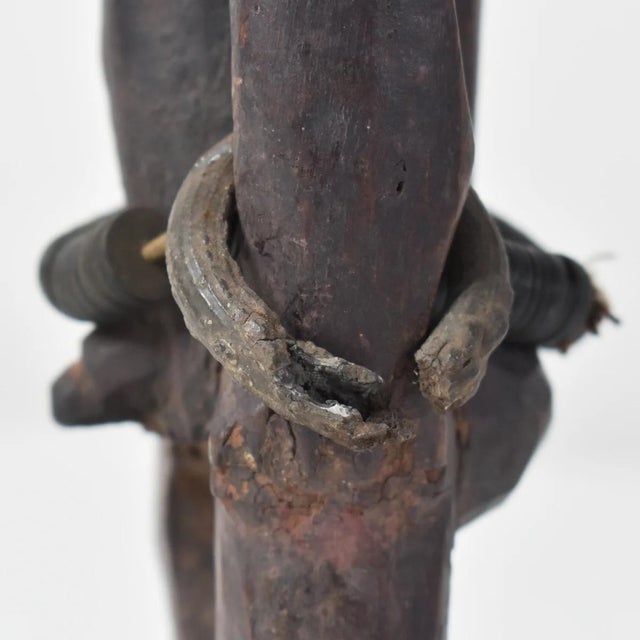 Wood Early 20th Century Yoruba Ibeji Male Figure With Glass Bead Necklace Nigeria For Sale - Image 7 of 10