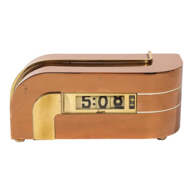 Art Deco Lawson Model P-40 "Zephyr" Streamlined Copper & Brass Electric Clock For Sale