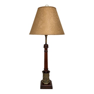 Mid 20th Century Neoclassical Frederick Cooper Mahogany Brass Table Lamp W/ Shade For Sale
