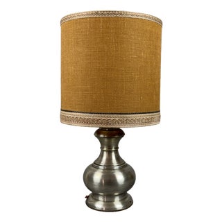Vintage Silver Plated Brass Table Lamp with Fabric Shade, 1960s For Sale